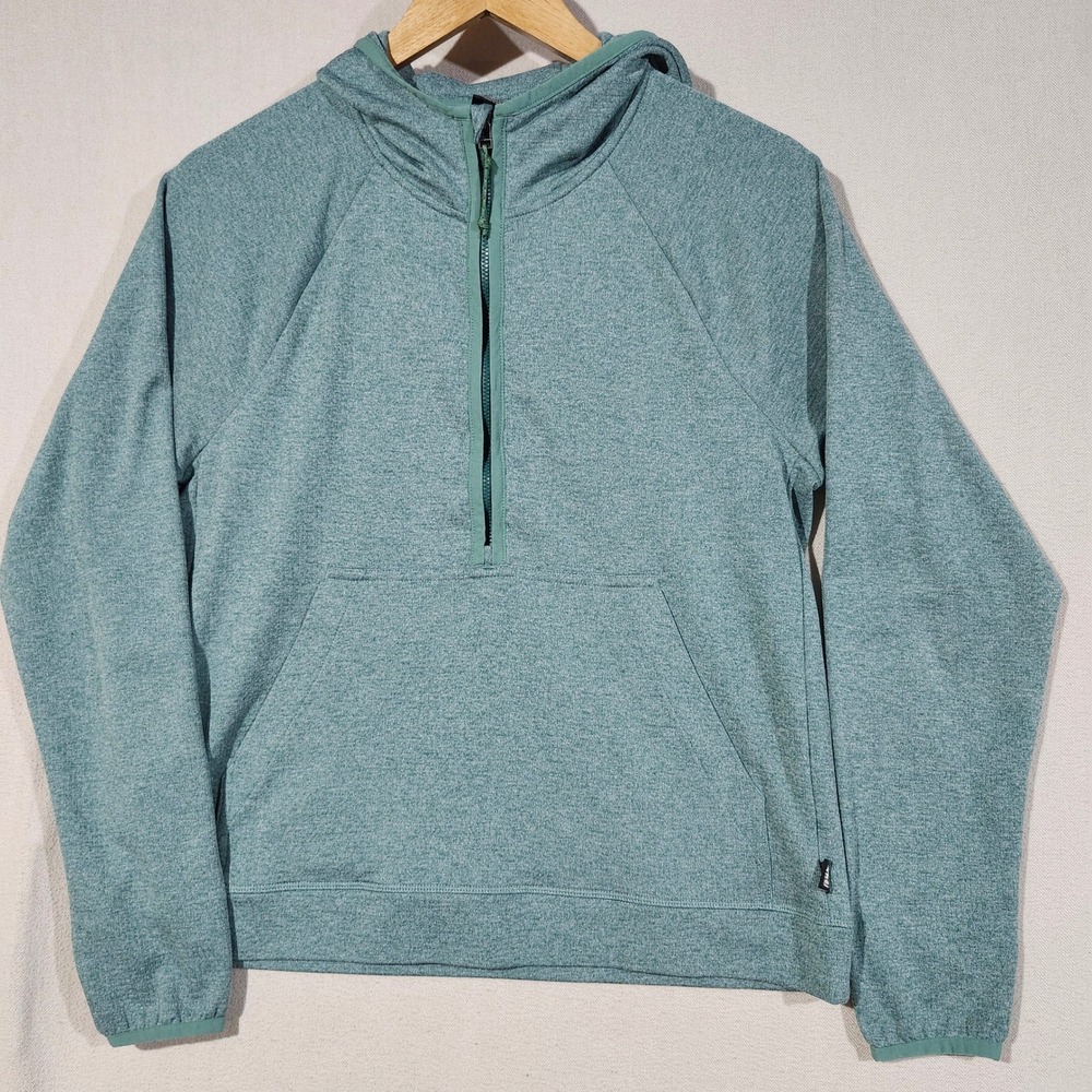 REI Co-op Womens Medium Heathered Teal Grid Fleece Quarter Zip Hoodie 238262